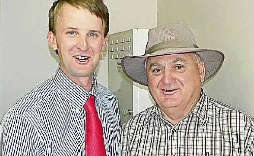 Anthony Collins (left) with Barry Jones who he will succeed as Warwick Turf Club caller after Saturday’s races. Anthony Collins (left) with Barry Jones who he will succeed as Warwick Turf Club caller after Saturday’s races.